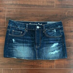 American Eagle Outfitters Women's Distressed Denim Mini Skirt - Dark Blue